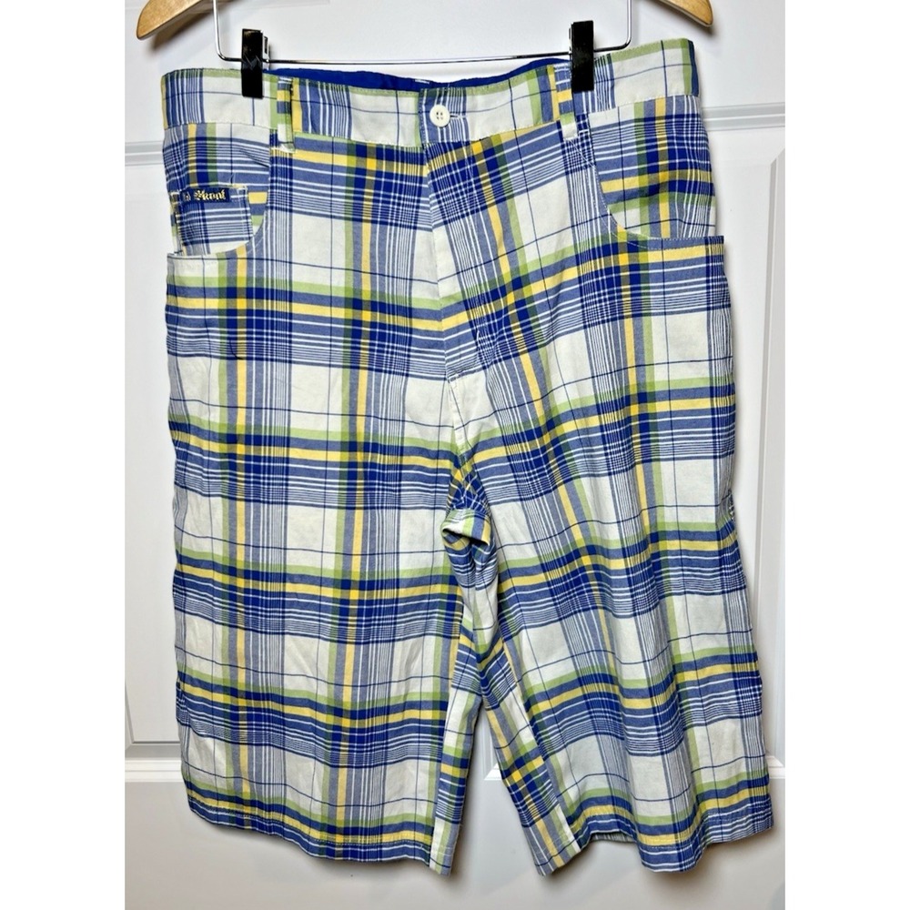 Old Skool Plaid Shorts Size 36 Blue Yellow Green Check Pattern Skate Streetwear
